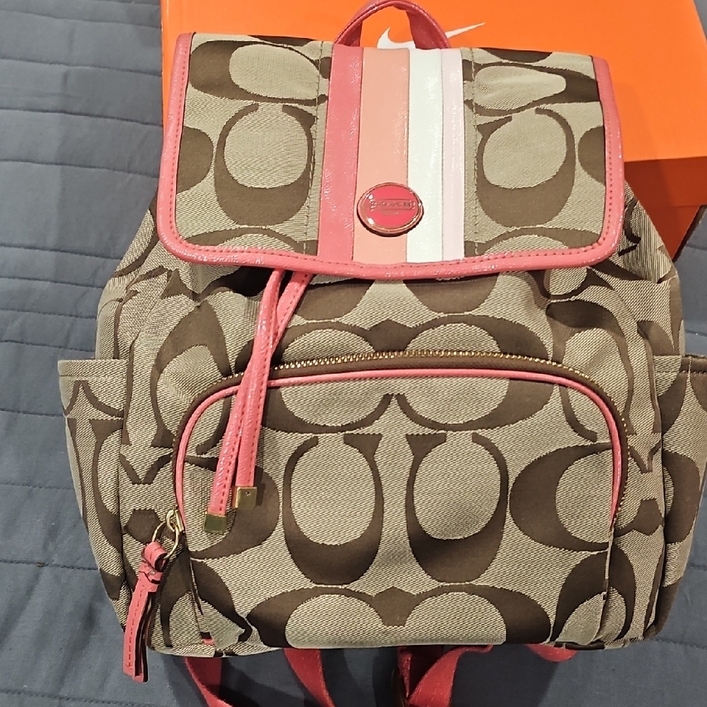 Coach Brown and Pink Signature Backpack